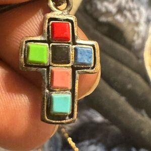Multicolor Stone Sterling Silver Cross Pendant
